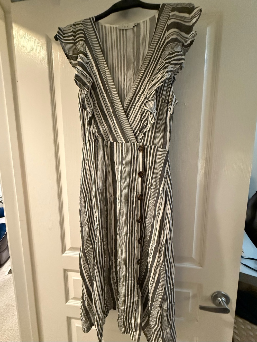 Lush Black & White Striped Midi Dress with Button Front